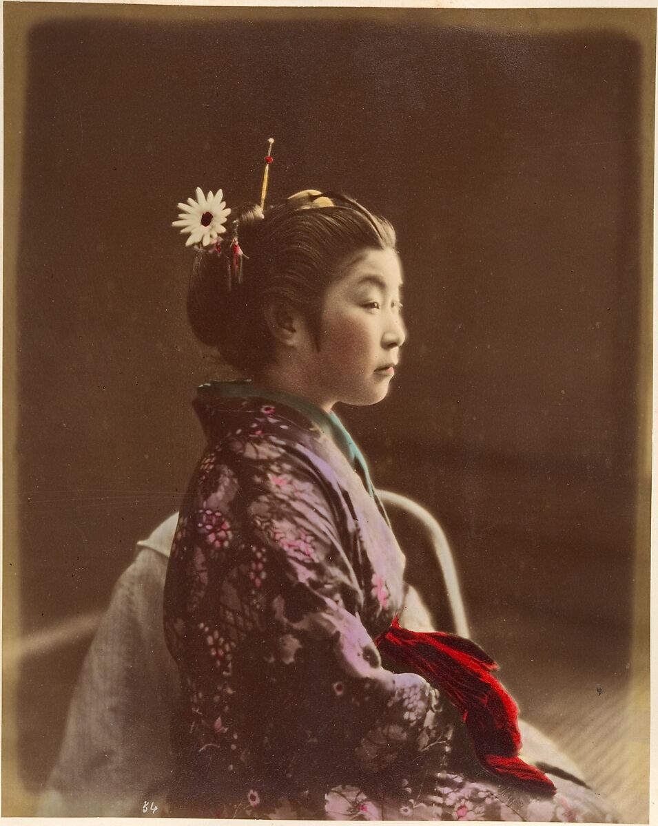 Tea House waitress, Suzuki Shin&#39;ichi (Japanese, 1835–1919), Albumen silver print from glass negative with applied color 