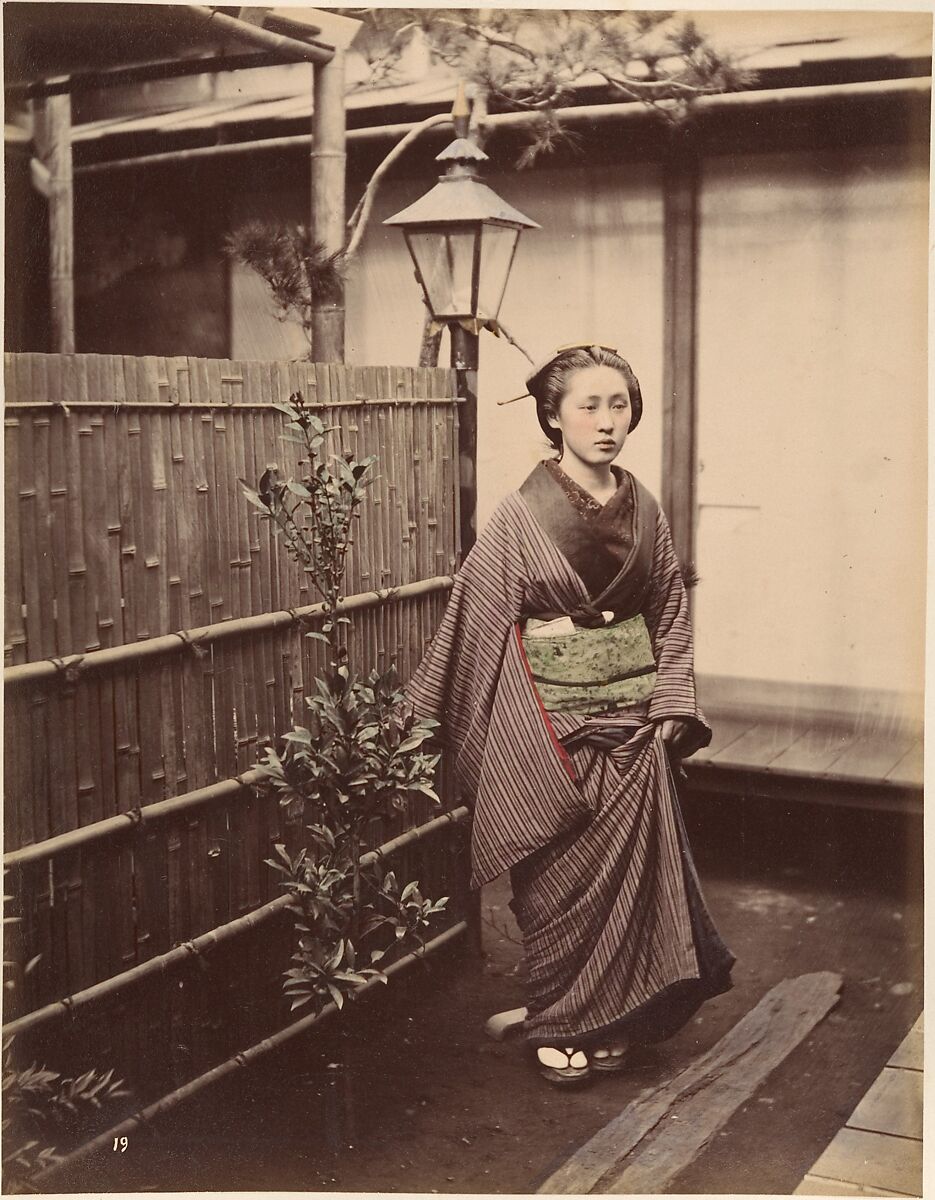 [Japanese Woman in Traditional Dress], Suzuki Shin&#39;ichi (Japanese, 1835–1919), Albumen silver print from glass negative with applied color 