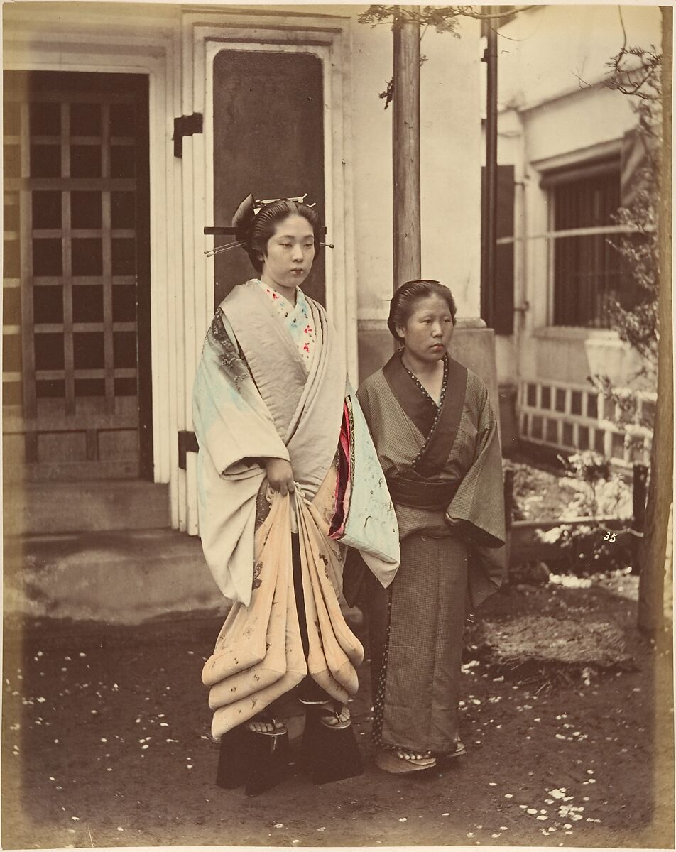 Lady & Servant, Unknown, Albumen silver print from glass negative with applied color 