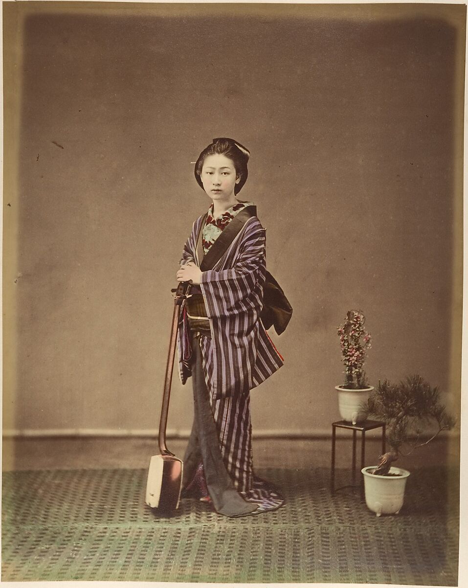 Unknown Japanese Woman in Traditional Dress Posing with Instrument The Metr...