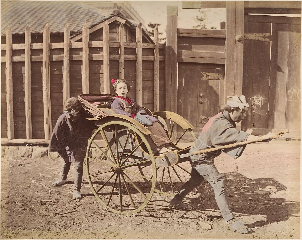 [Japanese Woman Posing in a Carriage], Unknown, Albumen silver print from glass negative with applied color 