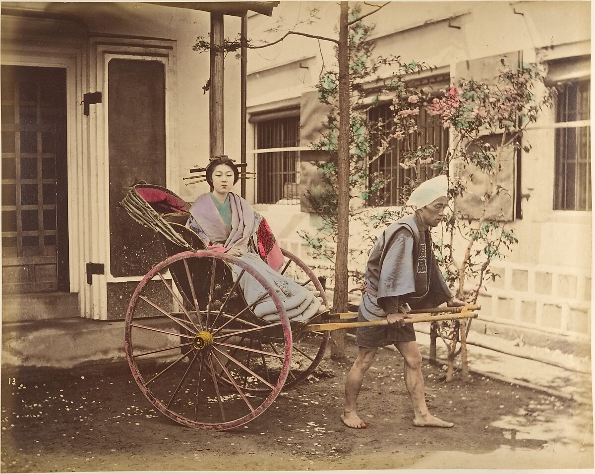 [Japanese Woman in Carriage], Suzuki Shin&#39;ichi (Japanese, 1835–1919), Albumen silver print from glass negative with applied color 
