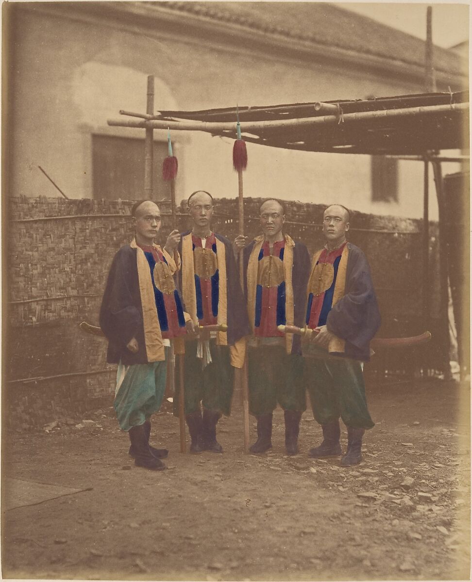 Soldats de la ligne, Unknown, Albumen silver print from glass negative with applied color 