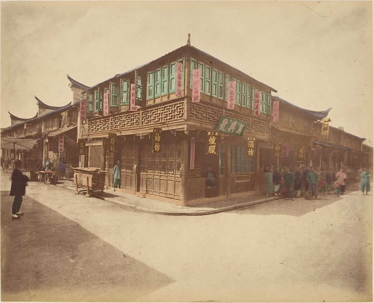 Maison de thé, Unknown, Albumen silver print from glass negative with applied color 