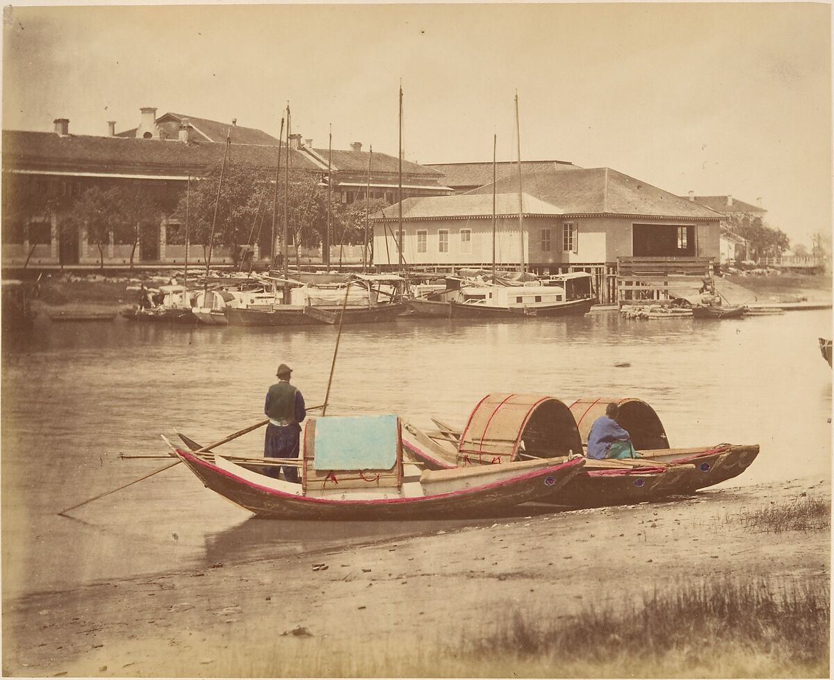 Sampan, Unknown, Albumen silver print from glass negative with applied color 