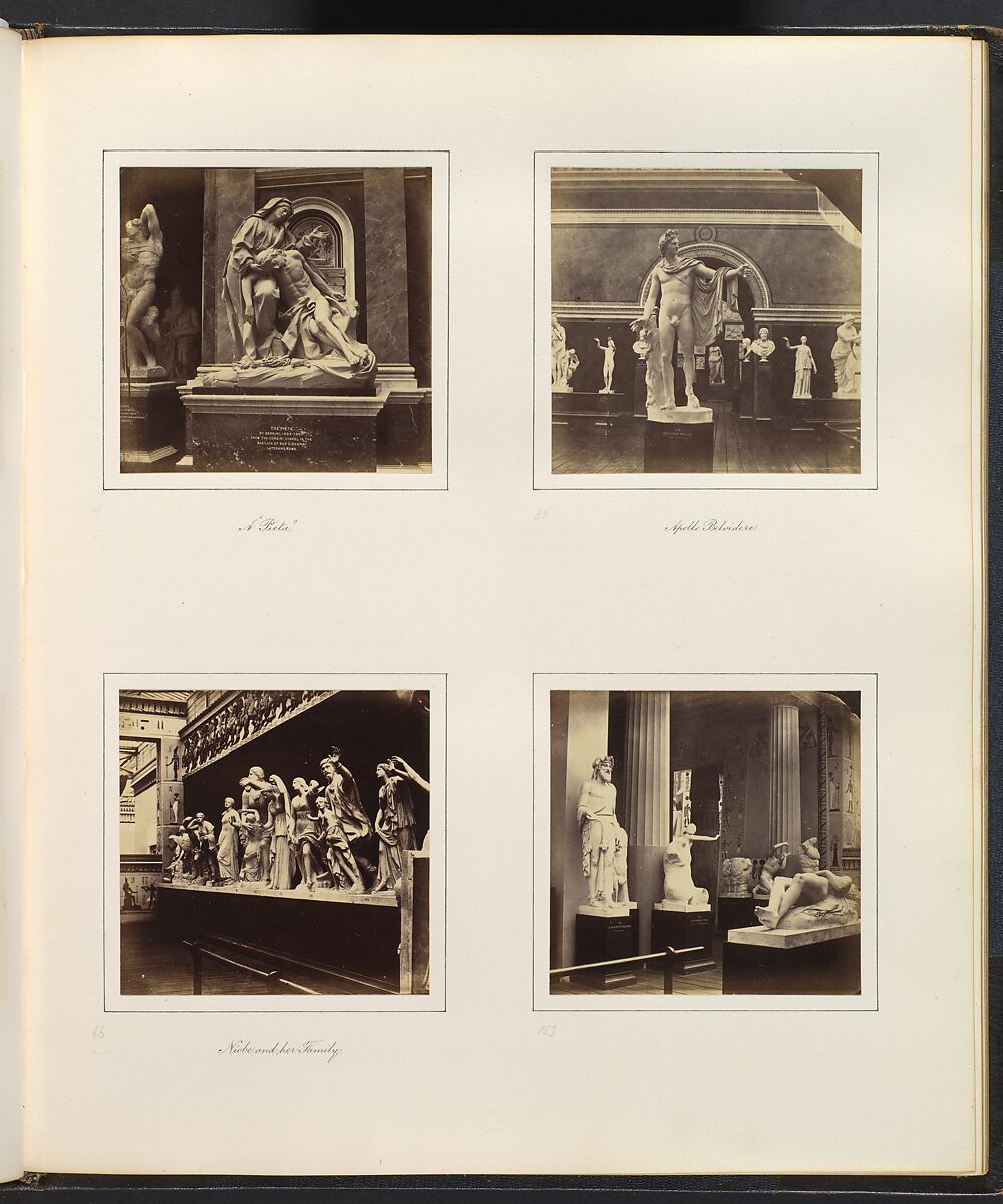 [Views in Greek Sculpture Gallery, Including A Pieta, Apollo Belvedere, Niobe and her Family, Priest of Bacchus and Farnese Torso], Attributed to Philip Henry Delamotte (British, 1821–1889), Albumen silver print from glass negative 
