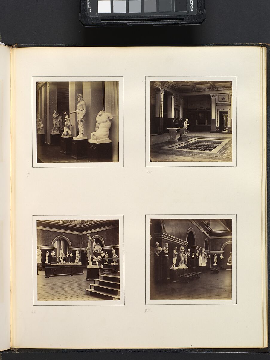[Greek Court with Farnese Torso of a Youth; View of a Classical Fountain and Pool; Roman Gallery with Apollo Belvedere and Model of the Roman Forum; Roman Sculpture Court], Attributed to Philip Henry Delamotte (British, 1821–1889), Albumen silver print from glass negative 