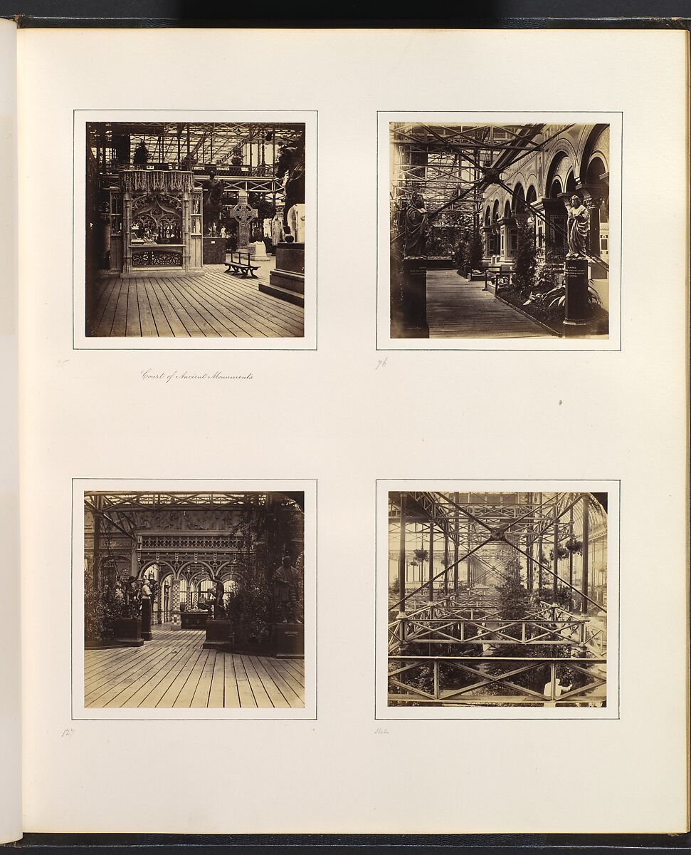 [Court of Ancient Monuments; German Medieval Court; View with Statue of Albert of Bavaria; Elevated View of Central Transept], Attributed to Philip Henry Delamotte (British, 1821–1889), Albumen silver print from glass negative 