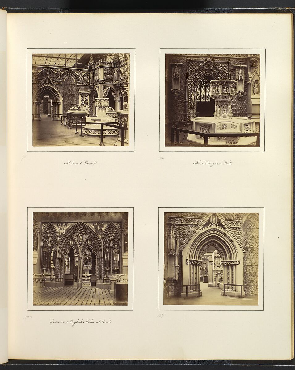 [Medieval Court; The Walsingham Font; Entrance to English Medieval Court], Attributed to Philip Henry Delamotte (British, 1821–1889), Albumen silver print from glass negative 