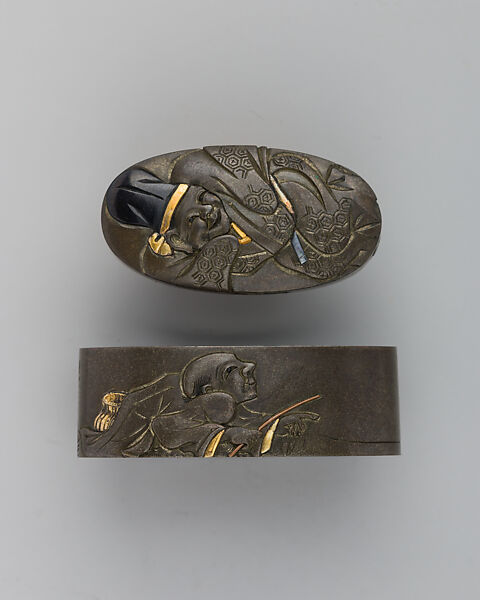 Sword-Hilt Collar and Pommel (Fuchigashira), Copper-silver alloy (shibuichi), gold, copper-gold alloy (shakudō), Japanese 