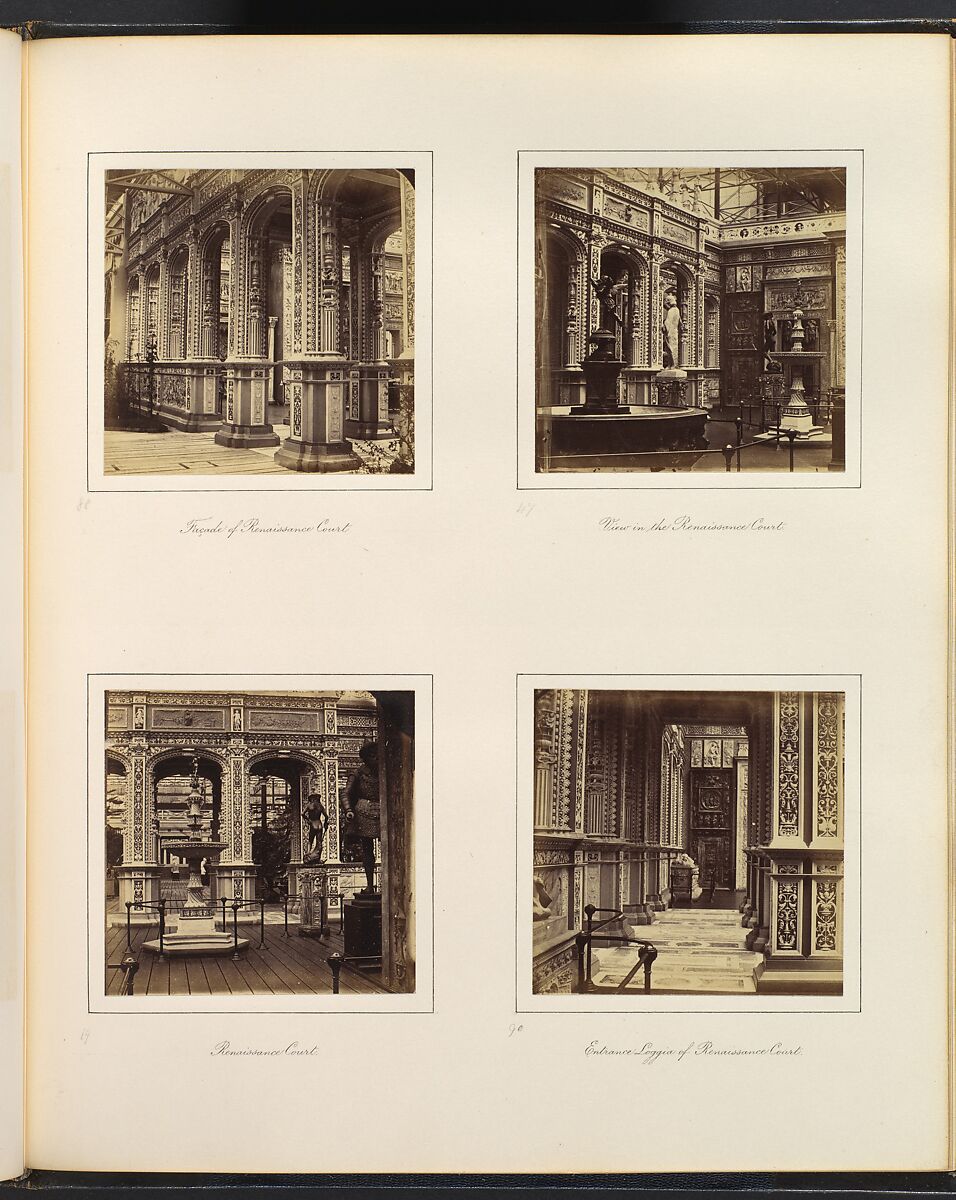 [Façade, Views, and Entrance Loggia of the Renaissance Court], Attributed to Philip Henry Delamotte (British, 1821–1889), Albumen silver print from glass negative 