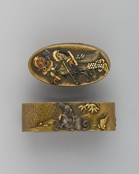Sword-Hilt Collar and Pommel (Fuchigashira), Gold, Japanese 