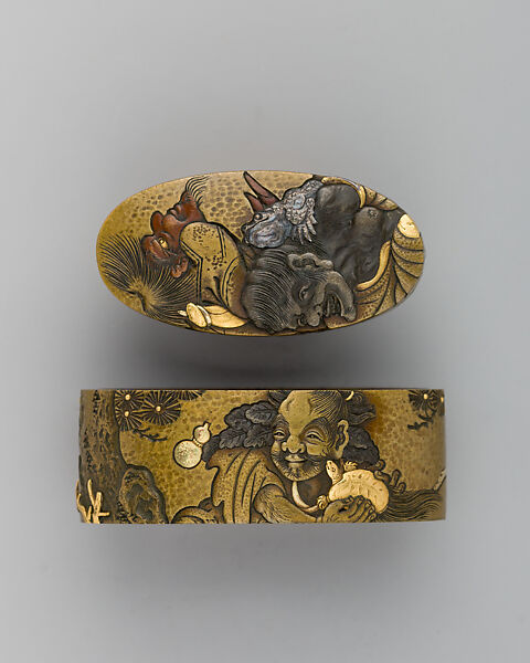 Sword-Hilt Collar and Pommel (Fuchigashira), Gold, Japanese 