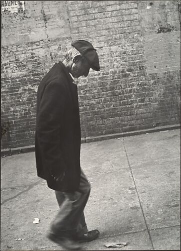 [Elderly Man in Dark Jacket and Cap Walking on Street, New York]