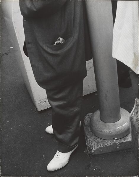 [Man in White Buck Shoes with Paper Bag in Suit Coat Pocket, New York], Leon Levinstein (American, Buckhannon, West Virginia 1910–1988 New York), Gelatin silver print 