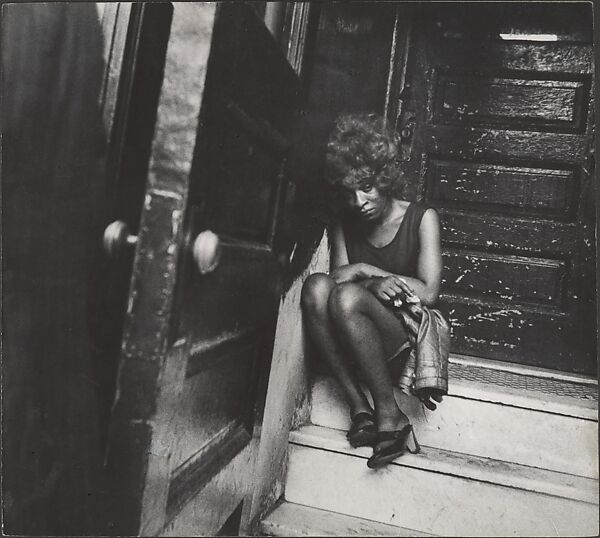 [Street Scene: Exhausted Woman Seated on Stoop, New York City], Leon Levinstein (American, Buckhannon, West Virginia 1910–1988 New York), Gelatin silver print 