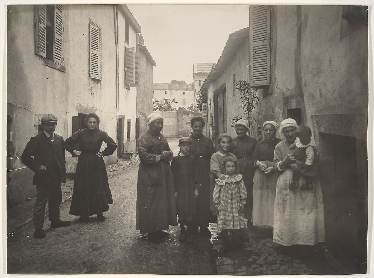 [Group of Adults and Children on a Village Street in the Auvergne], Felix Thiollier (French, 1842–1914), Gelatin silver print 