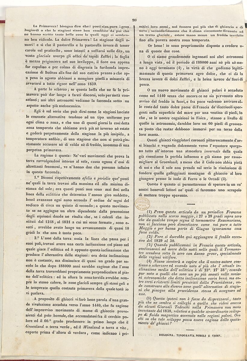 [Supplemento al no. 6 anno 2o del Ricoglitore di Cognizioni Utili (15 July 1839), p. 25], Ink on paper