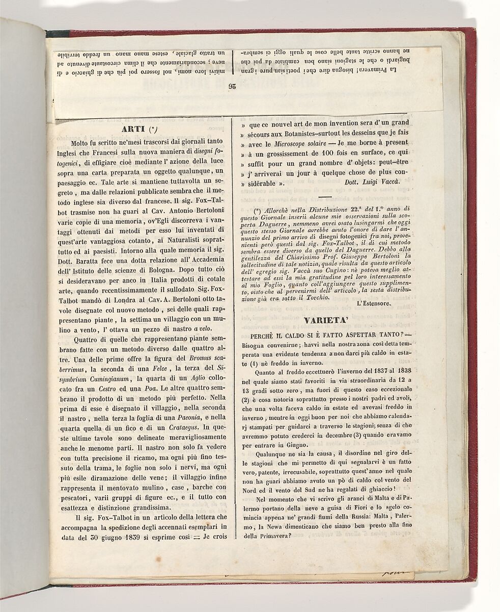 [Supplemento al no. 6 anno 2o del Ricoglitore di Cognizioni Utili (15 July 1839), p. 25], Ink on paper 