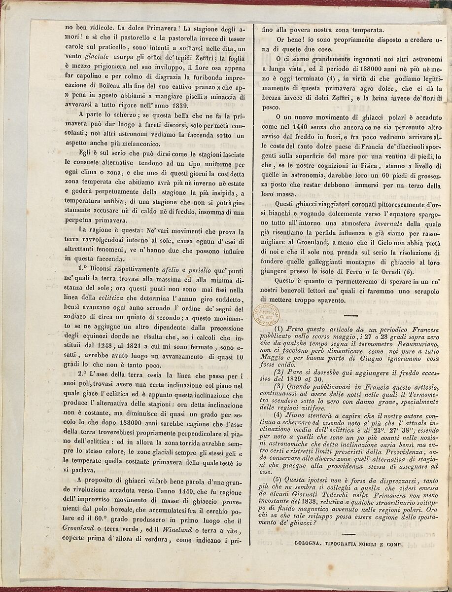 [Supplemento al no. 6 anno 2o del Ricoglitore di Cognizioni Utili (15 July 1839), p. 25], Ink on paper