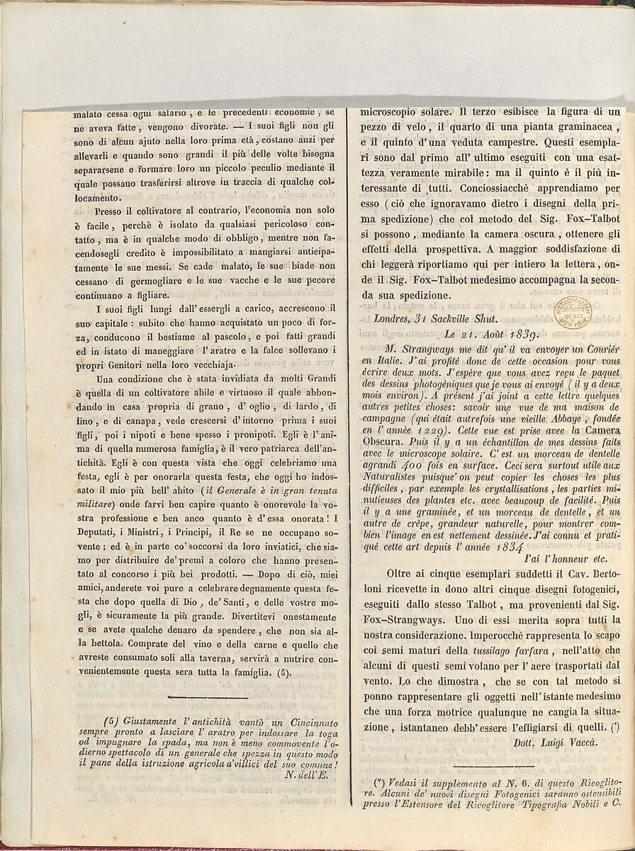 [Ricoglitore Di Cognizioni Utili. Anno 2o, No. 12 (15 October 1839), p. 50], Ink on paper