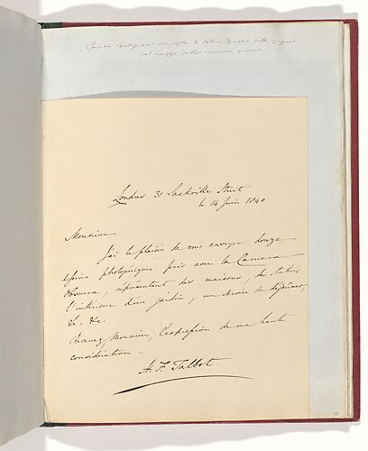 [Manuscript Letter from W. H. Fox Talbot to Antonio Bertoloni]