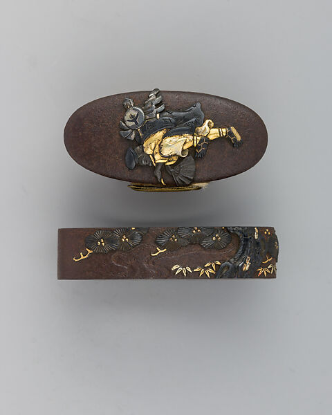 Sword-Hilt Collar and Pommel (Fuchigashira), Iron, gold, Japanese 