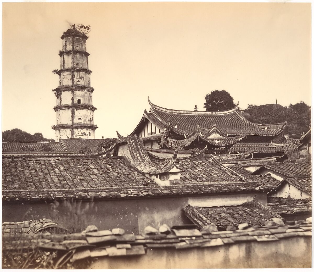 White Pagoda, Foochow, Attributed to John Thomson (British, Edinburgh, Scotland 1837–1921 London), Albumen silver print from glass negative 