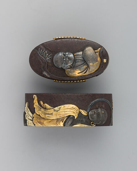 Sword-Hilt Collar and Pommel (Fuchigashira), Iron, gold, Japanese 