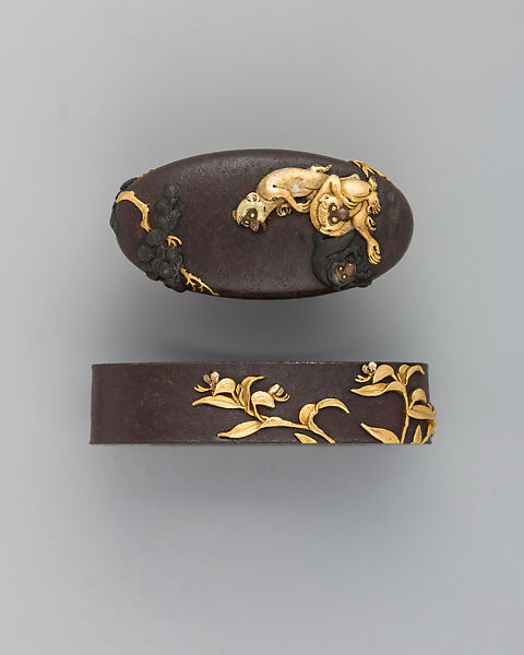 Sword-Hilt Collar and Pommel (Fuchigashira), Iron, gold, Japanese