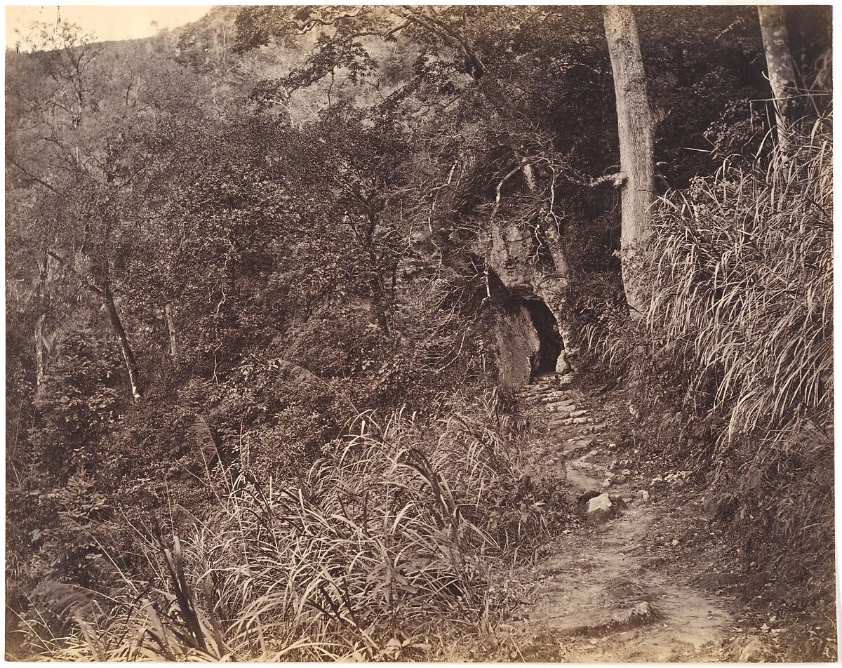 Left Road up to Yuen foo Monastery, Lai Afong (Chinese, 1839–1890), Albumen silver print from glass negative 