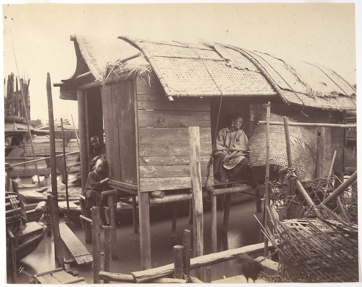 Dwelling on the Water, Canton, John Thomson (British, Edinburgh, Scotland 1837–1921 London), Albumen silver print from glass negative 