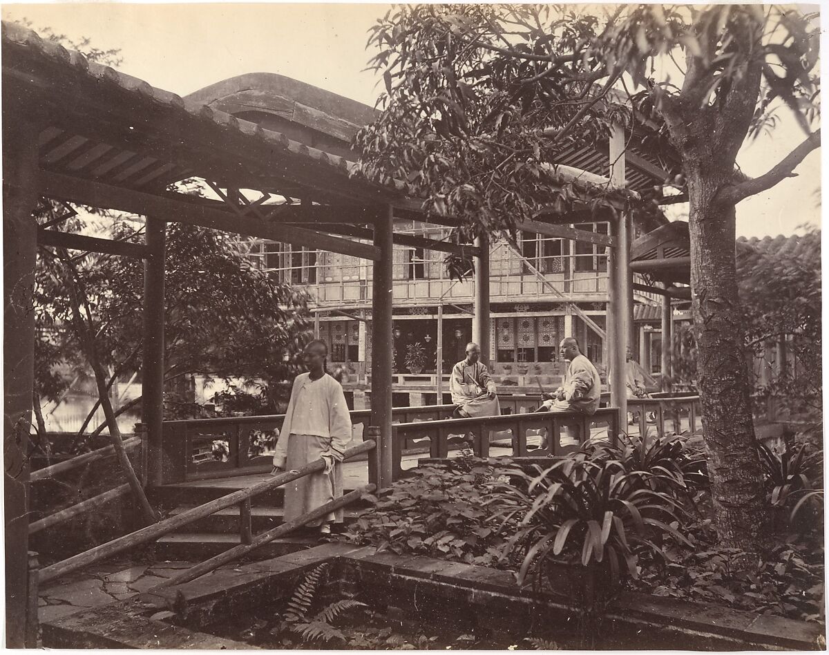 Way to the Theater Pon-Jing-Quais Garden, Canton, Attributed to John Thomson (British, Edinburgh, Scotland 1837–1921 London), Albumen silver print from glass negative 