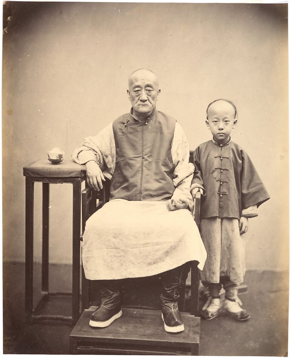 Teh Hop-Ho (Canton) and his Son, Attributed to John Thomson (British, Edinburgh, Scotland 1837–1921 London), Albumen silver print from glass negative 