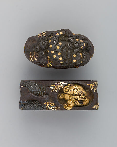 Sword-Hilt Collar and Pommel (Fuchigashira), Iron, gold, Japanese 
