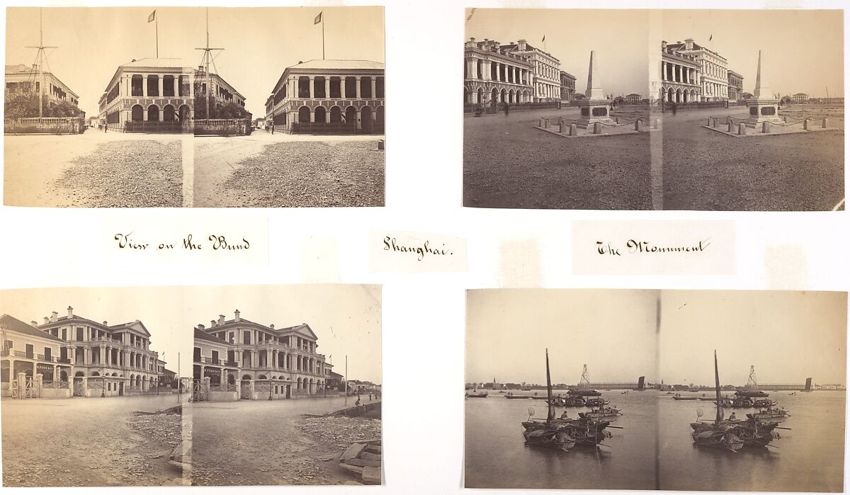 View on the Bund; The  Monument; The Club House; View from the Bund, Shanghai, Attributed to John Thomson (British, Edinburgh, Scotland 1837–1921 London), Albumen silver print from glass negative 