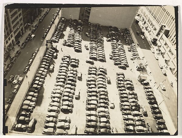 [Aerial View, Parking Lot, New York], Berenice Abbott (American, Springfield, Ohio 1898–1991 Monson, Maine), Gelatin silver print 