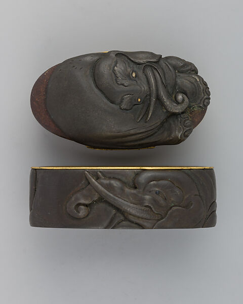 Sword-Hilt Collar and Pommel (Fuchigashira), Copper-silver alloy (shibuichi), gold, copper-gold alloy (shakudō), Japanese 