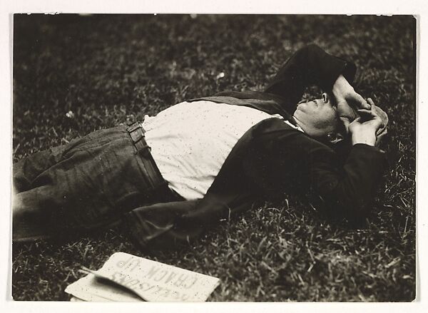 [Man Sleeping on Grass, New York], Berenice Abbott (American, Springfield, Ohio 1898–1991 Monson, Maine), Gelatin silver print 