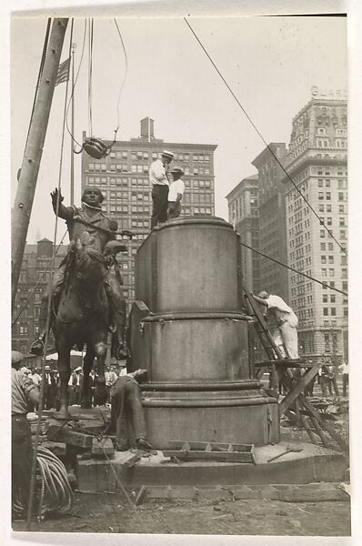 [George Washington Statue Reassembly, Union Square Park, New York], Berenice Abbott (American, Springfield, Ohio 1898–1991 Monson, Maine), Gelatin silver print 