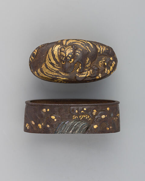 Sword-Hilt Collar and Pommel (Fuchigashira), Iron, gold, Japanese 