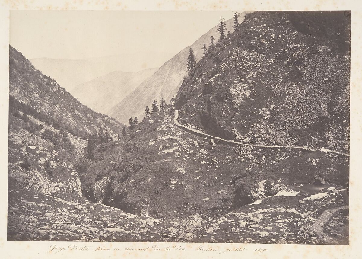 Gorge d'Astos, prise en revenant du lac d'Oo, Luchon, Joseph Vigier (French, 1821–1862), Salted paper print from paper negative 