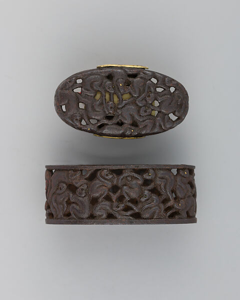 Sword-Hilt Collar and Pommel (Fuchigashira), Iron, Japanese