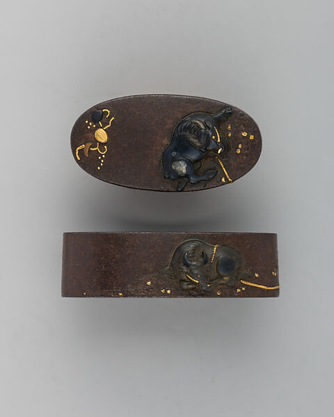 Sword-Hilt Collar and Pommel (Fuchigashira), Iron, gold, silver, copper-gold alloy (shakudō), copper, Japanese 