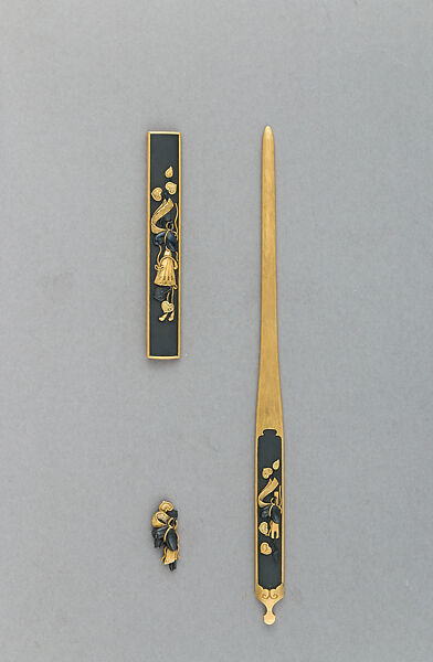 Knife Handle (Kozuka), Kōgai and Pair of Grip Ornaments (Menuki ...