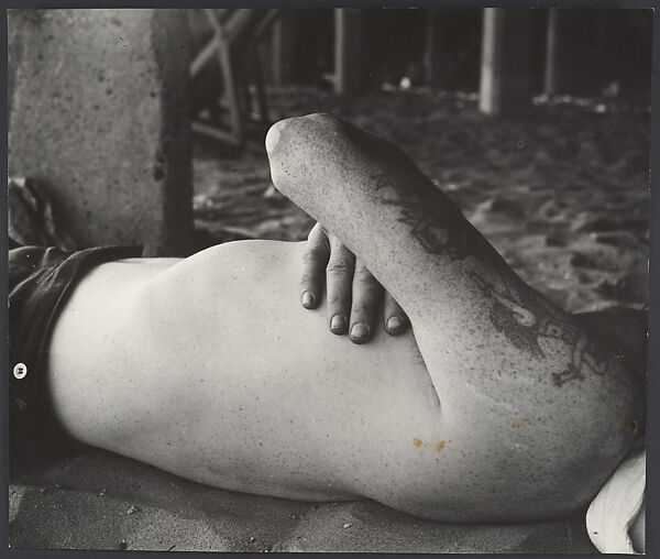 [Beach Scene: Shirtless Man Sleeping Under Boardwalk, Coney Island, New York], Leon Levinstein (American, Buckhannon, West Virginia 1910–1988 New York), Gelatin silver print 