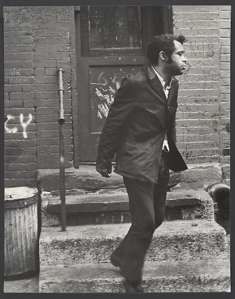 [Man in Dark Jacket Descending Apartment Steps, New York City], Leon Levinstein (American, Buckhannon, West Virginia 1910–1988 New York), Gelatin silver print 