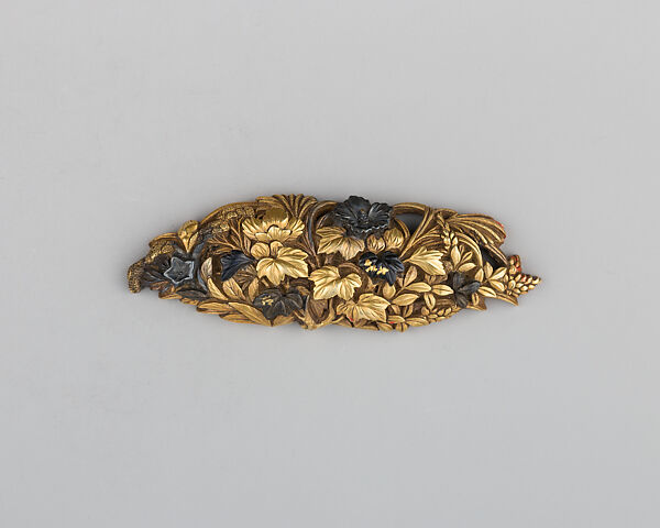 Cord Ornament (Kanemono), Copper-gold alloy (shakudō), gold, silver, Japanese 