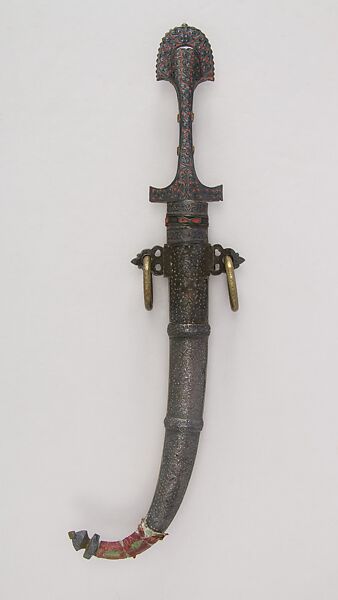 Dagger with Sheath, Steel, silver, brass, wax, Moroccan