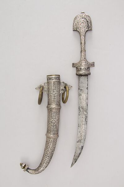 Dagger with Sheath, Steel, brass, silver, wax, Moroccan